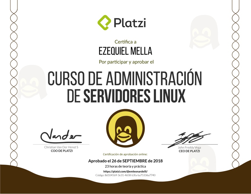 Diploma del Curso de Administración de Servidores Linux 2017