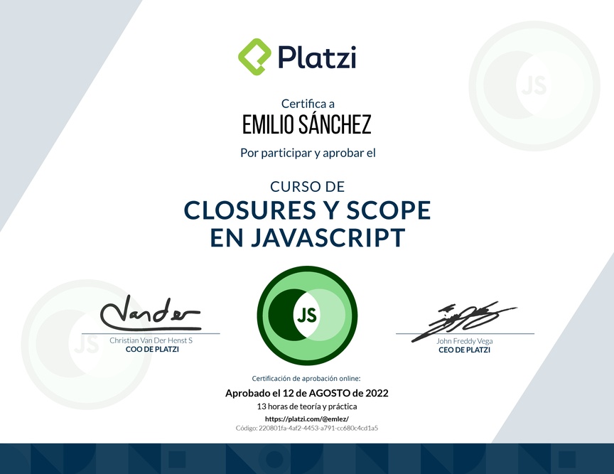 Diploma del Curso de Closures y Scope en JavaScript