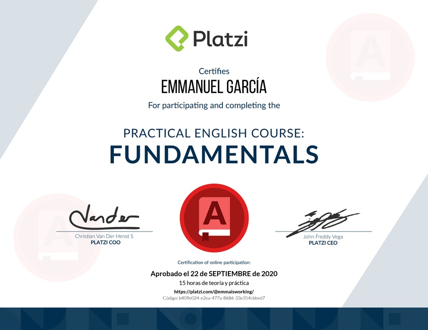 Diploma del Curso de Inglés Práctico: Fundamentos 2019
