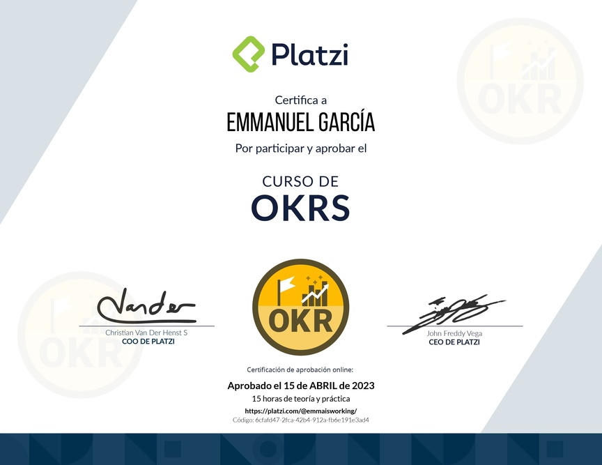 Diploma del Curso de OKRs: Herramienta Clave para Managers