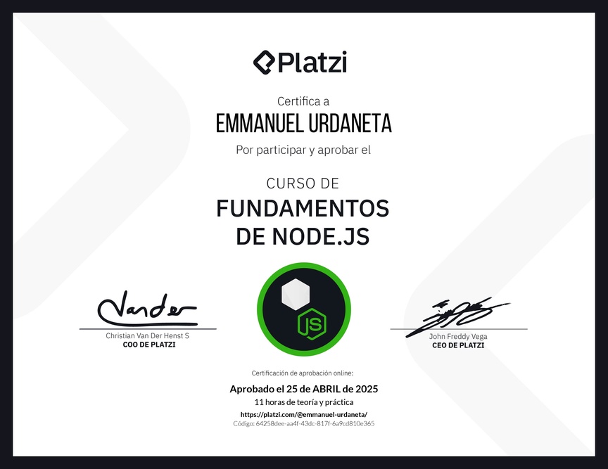 Diploma del Curso de Fundamentos de Node.js