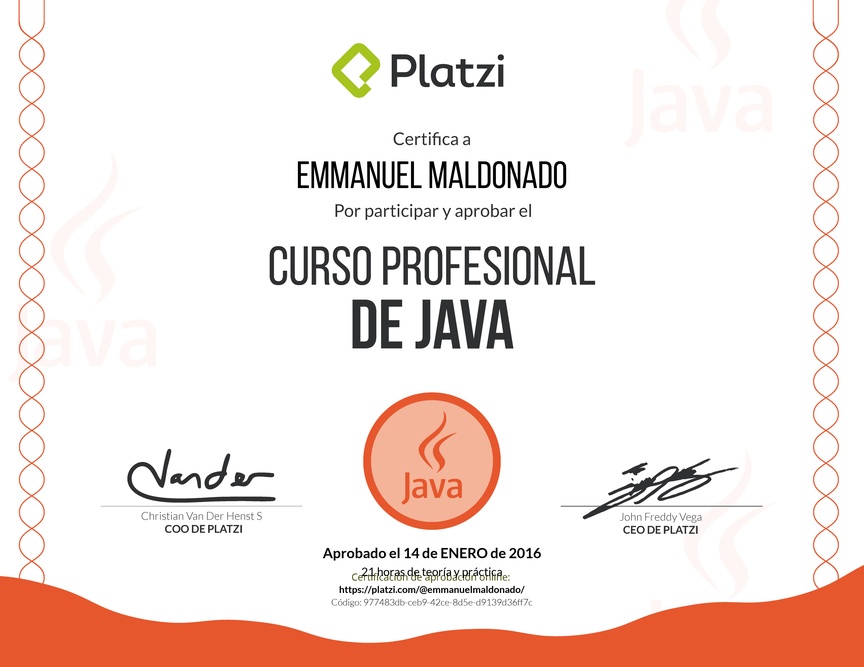 Diploma del Curso de Java para APIs REST 2016