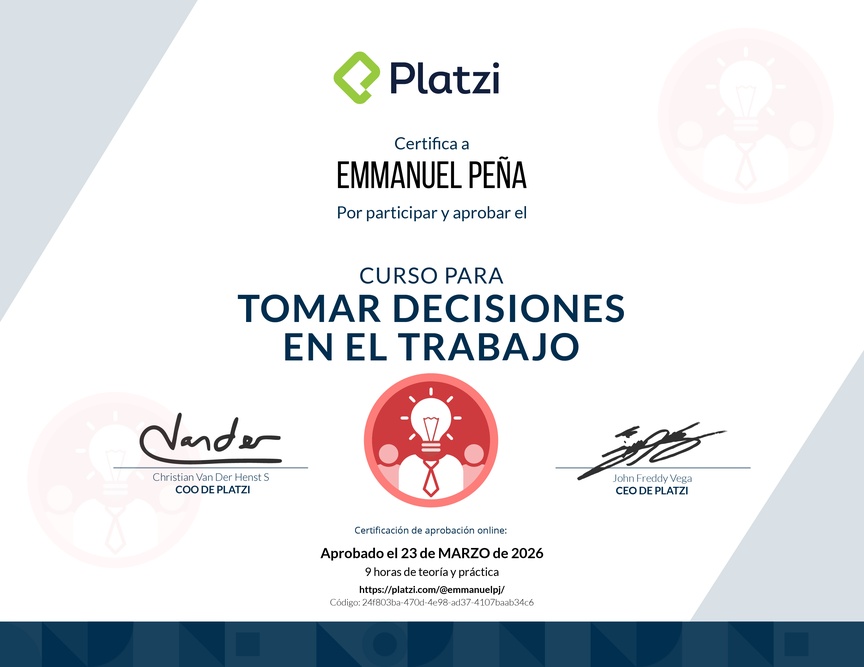 Diploma del Curso para Tomar Decisiones en el Trabajo