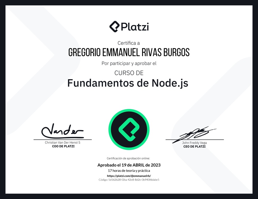 Diploma del Curso de Fundamentos de Node.js