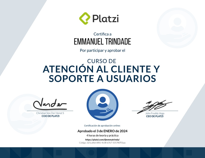 Diploma del Curso de Servicio al Cliente y Soporte a Usuarios
