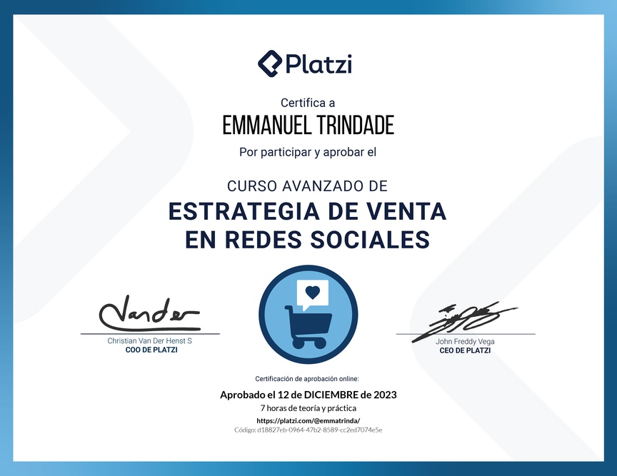 Diploma del Curso Avanzado de Estrategias de Venta en Redes Sociales