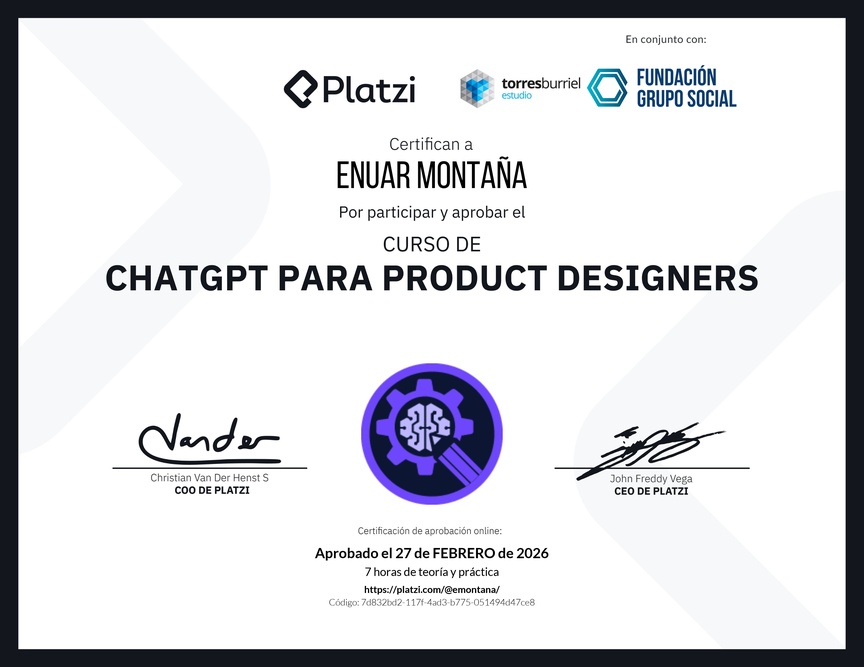 Diploma del Curso de ChatGPT para Product Designers: Diseño asistido por AI