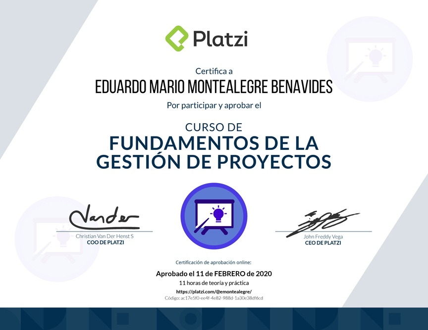 Diploma de Fundamentos de la Gestión de Proyectos - 2018