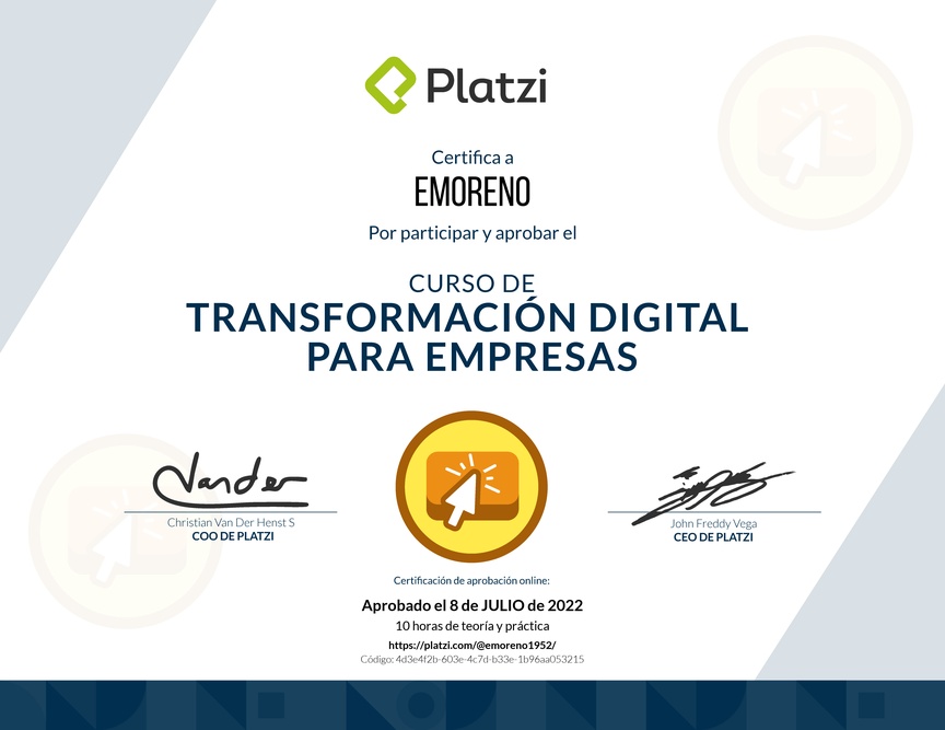 Diploma del Curso de Transformación Digital para el Crecimiento de tu Empresa