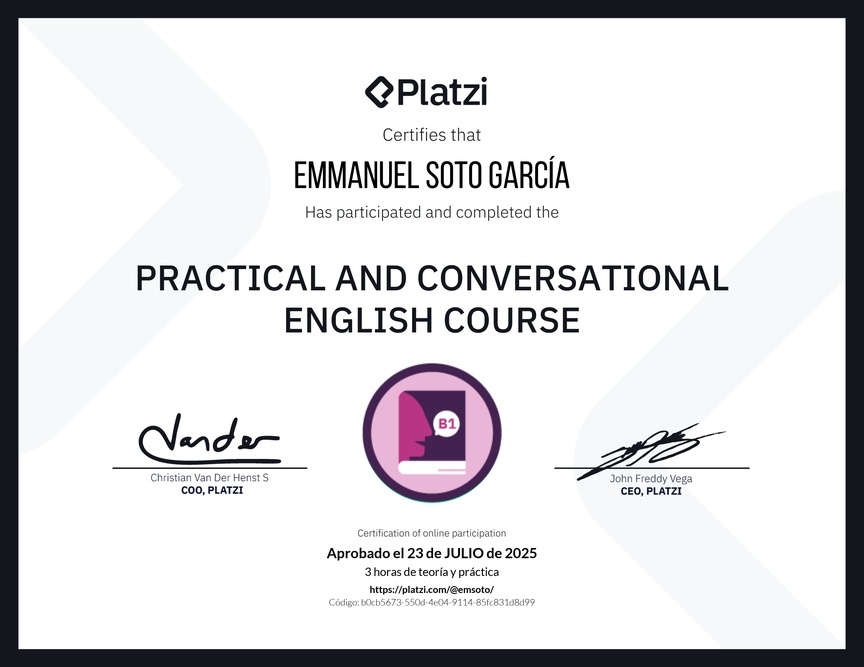 Diploma del Curso de Inglés Práctico y Conversacional