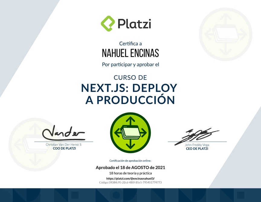 Diploma del Curso de Next.js: Optimización y Deploy a Producción