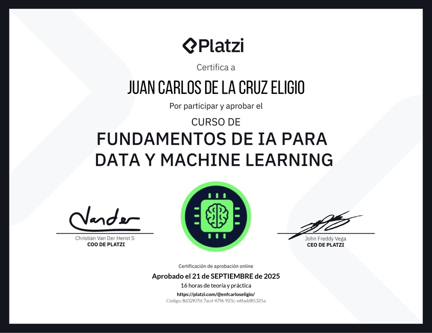 Diploma del Curso de Fundamentos de AI para Data y Machine Learning