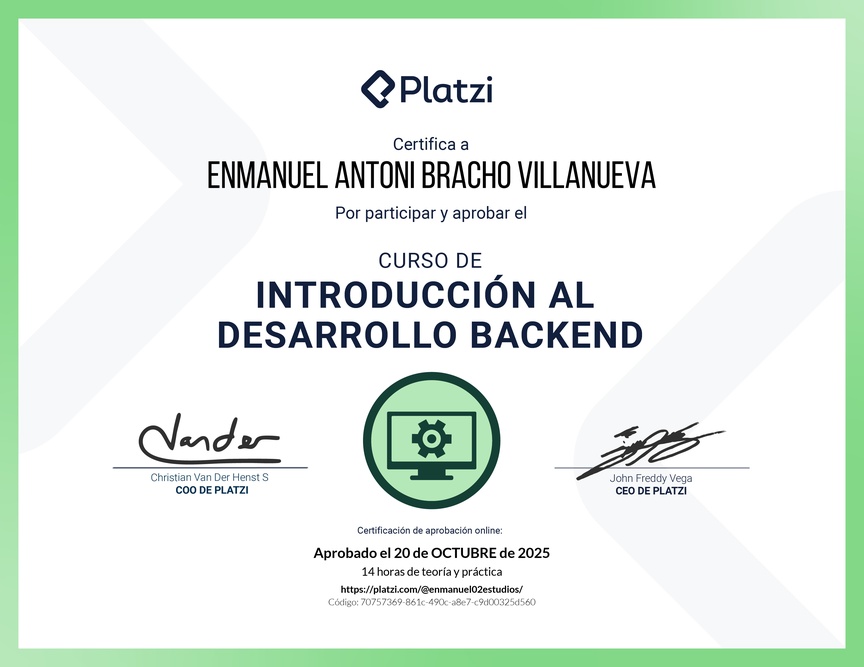 Diploma del Curso de Introducción al Desarrollo Backend