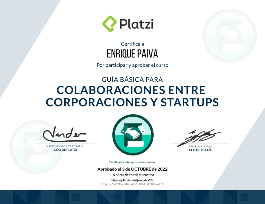 Diploma de Guía Básica para Colaboraciones entre Corporaciones y Startups