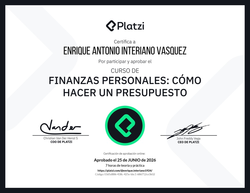 Diploma del Curso de Finanzas Personales: Cómo hacer un Presupuesto