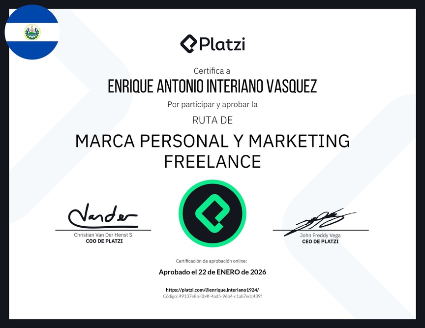 Diploma de la Ruta de Aprendizaje de Marca Personal y Marketing Freelance