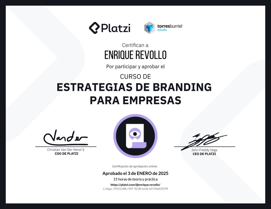Diploma del Curso de Diseño y Desarrollo de Estrategias de Marca