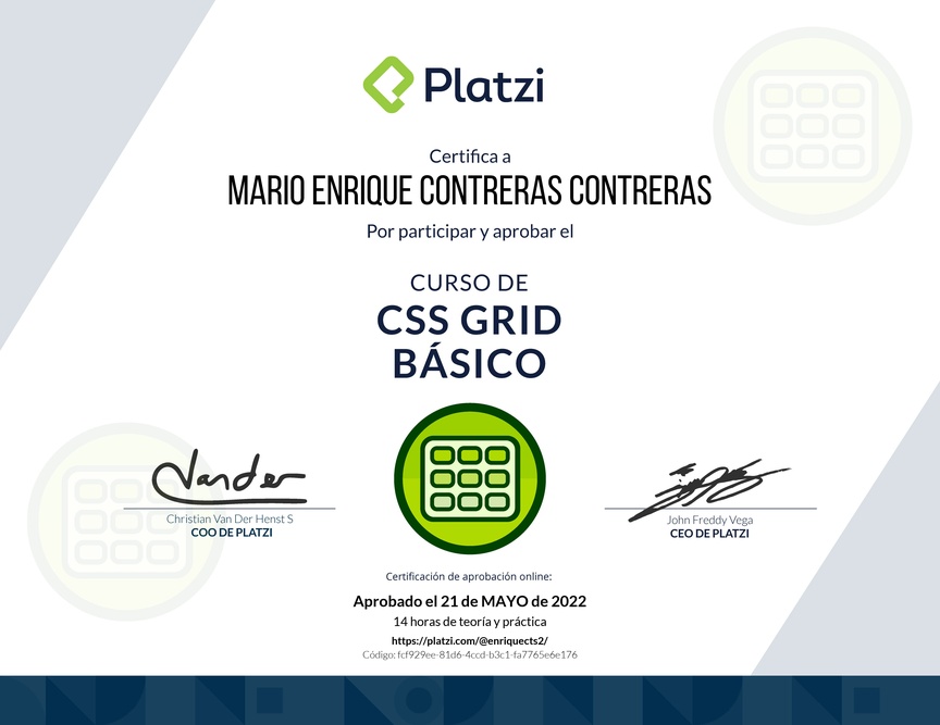 Diploma del Curso de CSS Grid Básico