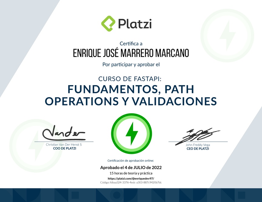 Diploma del Curso de FastAPI: Fundamentos, Path Operations y Validaciones