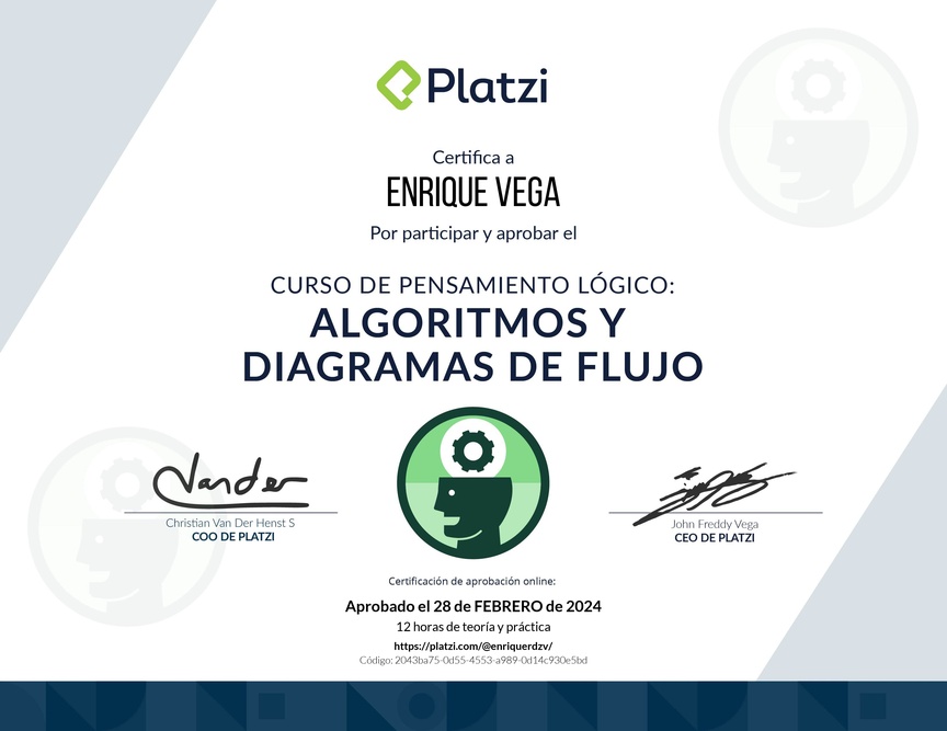 Diploma del Curso de Pensamiento Lógico: Algoritmos y Diagramas de Flujo