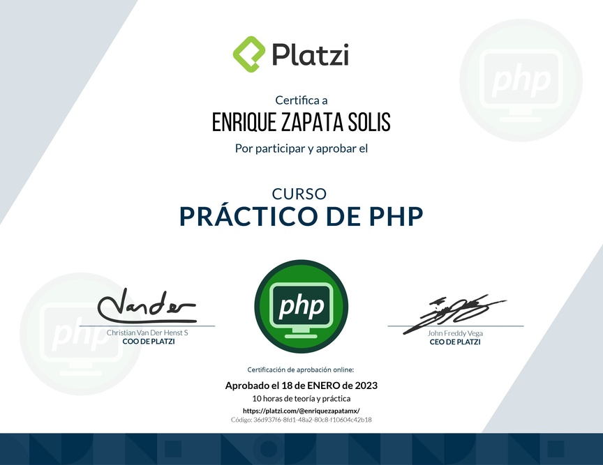 Diploma del Curso Práctico de PHP