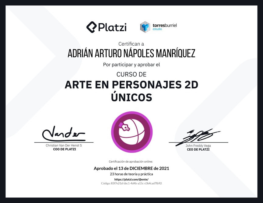 Diploma del Curso de Arte en Personajes 2D Únicos