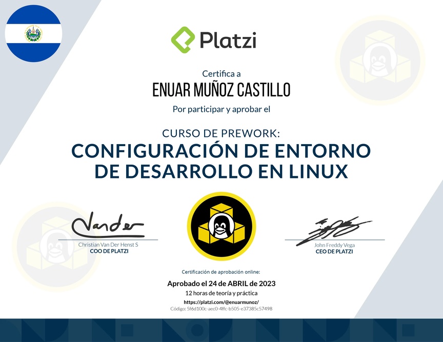 Diploma del Curso de  Configuración de Entorno de Desarrollo en Linux