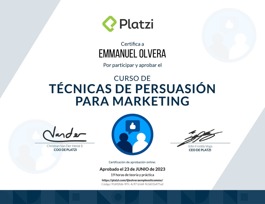 Diploma del Curso de Persuasión y Decisión en Marketing Digital