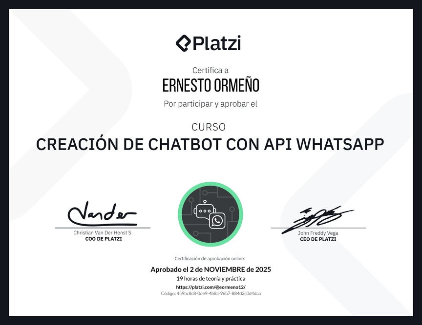 Diploma del Curso de ChatBot con WhatsApp API