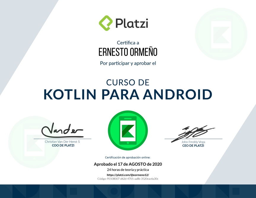 Diploma del Curso de Kotlin para Android