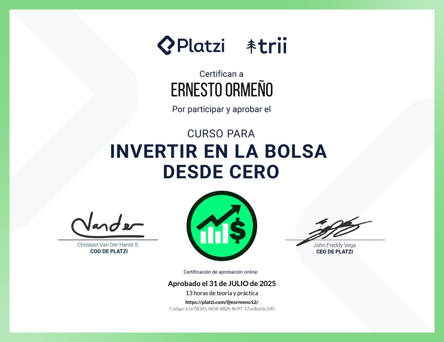 Diploma del Curso de Inversión en la Bolsa