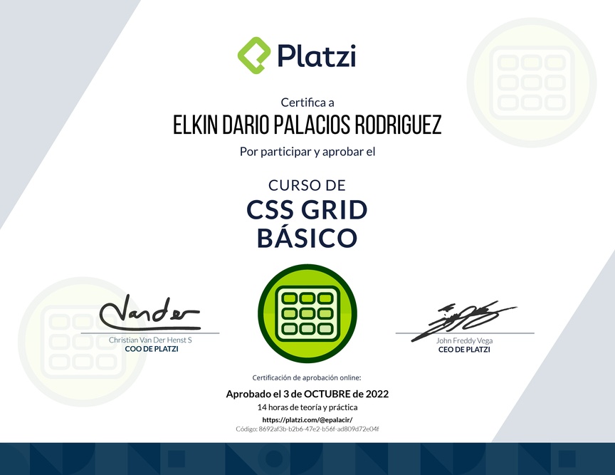 Diploma del Curso de CSS Grid Básico