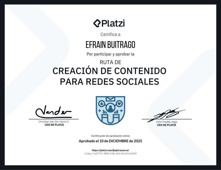 Diploma de la Ruta de Aprendizaje de Creación de Contenido para Redes Sociales