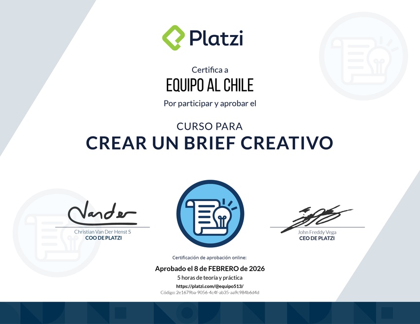 Diploma del Curso para Aprender a crear un Brief