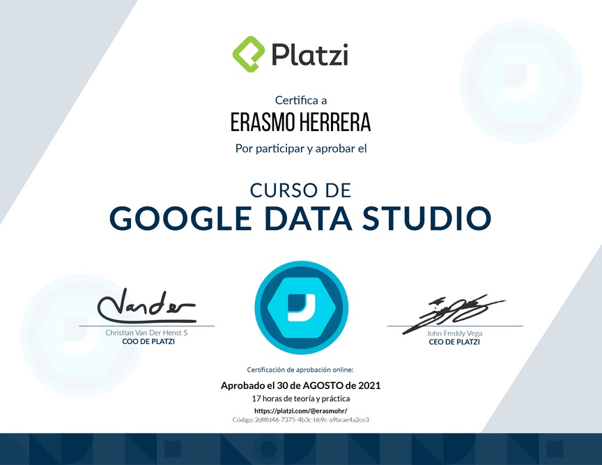 Diploma del Curso de Google Data Studio