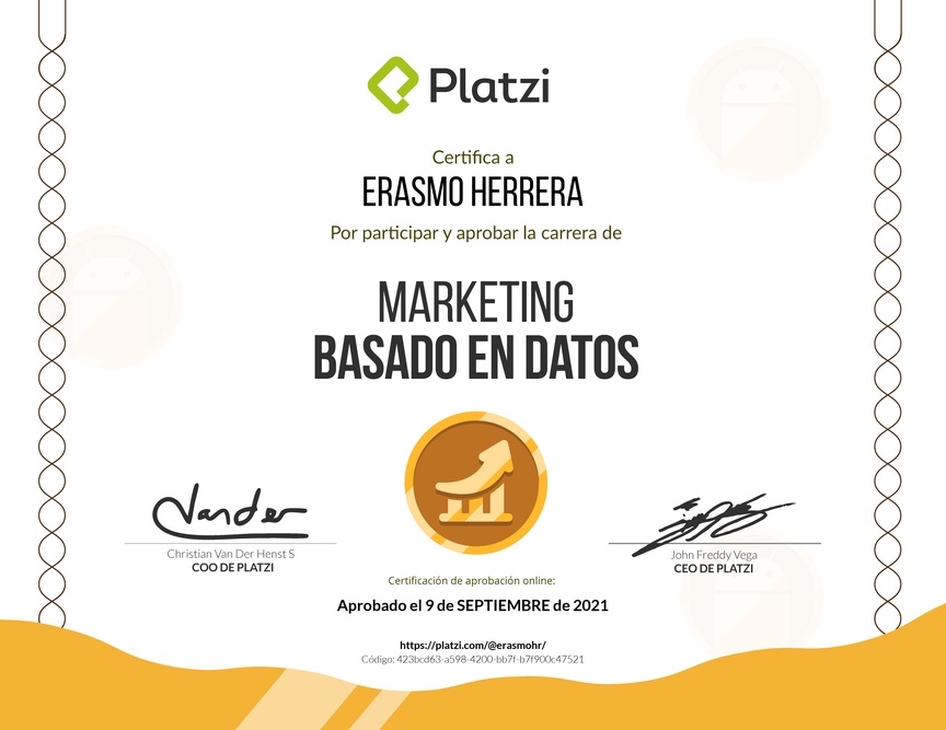 Diploma de la Ruta de Aprendizaje de Marketing Basado en Datos