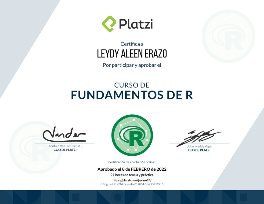 Diploma del Curso de Fundamentos de R
