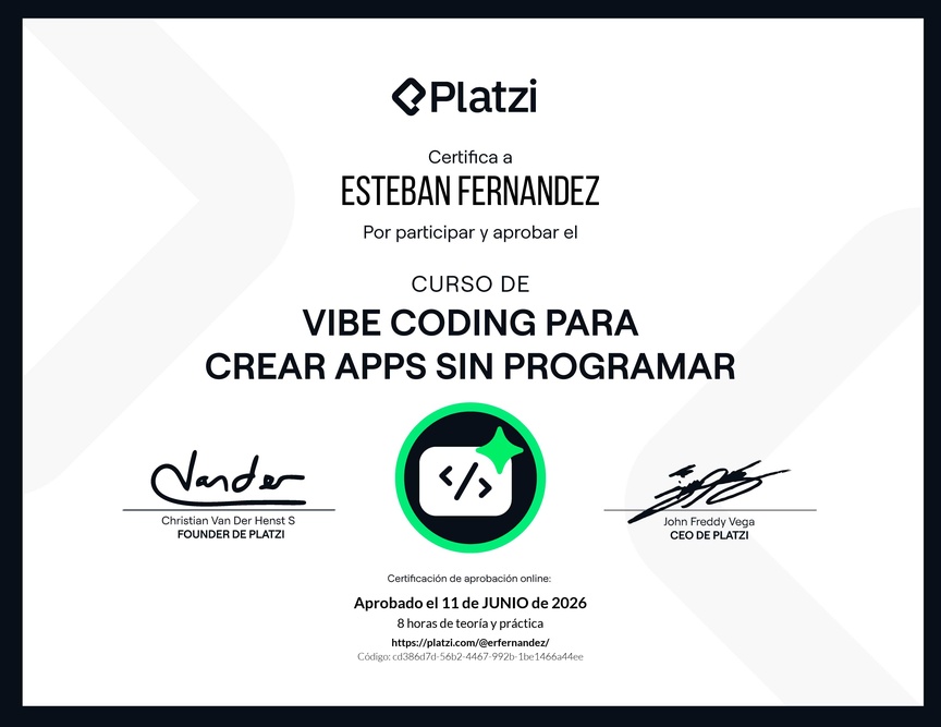 Diploma del Curso de Vibe Coding para Crear Apps sin Programar con Google AI Studio