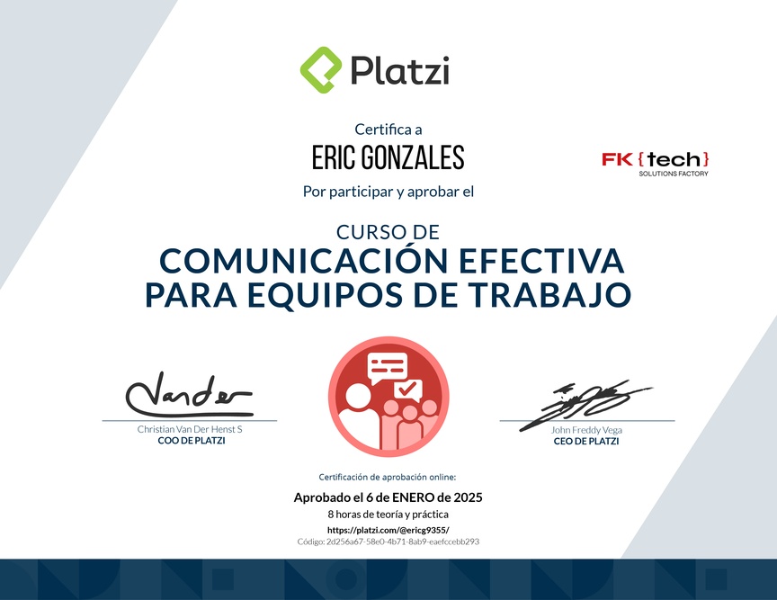 Diploma del Curso de Comunicación Efectiva para Equipos de Trabajo