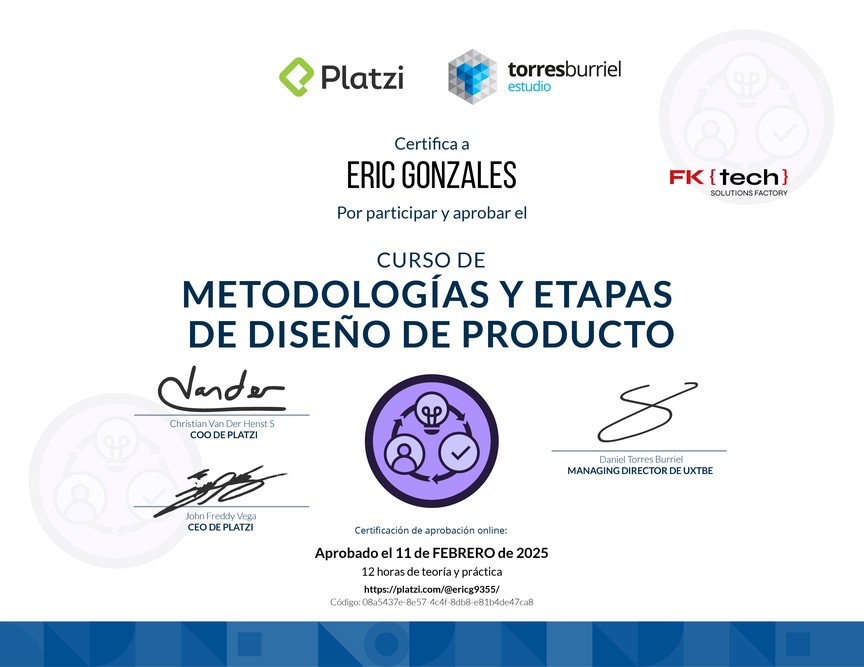 Diploma del Curso de Metodologías de Diseño de Productos Digitales