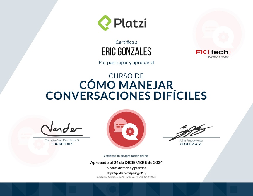 Diploma del Curso de Cómo Manejar Conversaciones Difíciles con Clientes