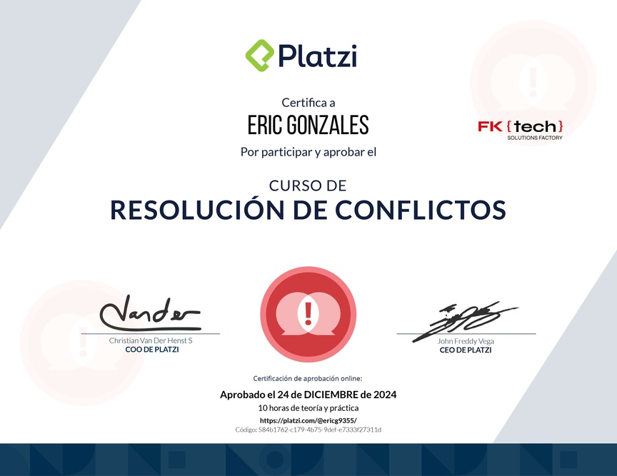 Diploma del Curso de Resolución de Conflictos