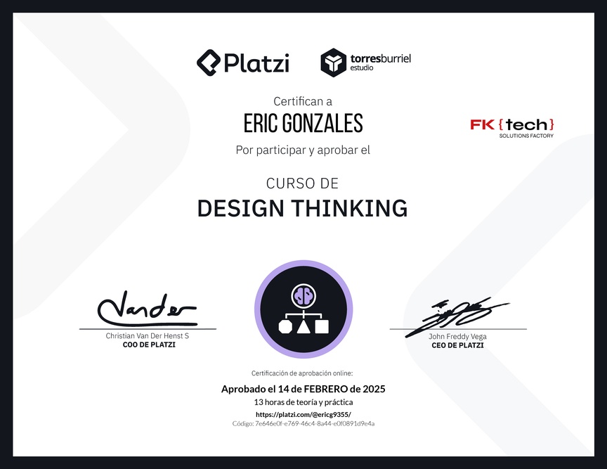 Diploma del Curso de Design Thinking