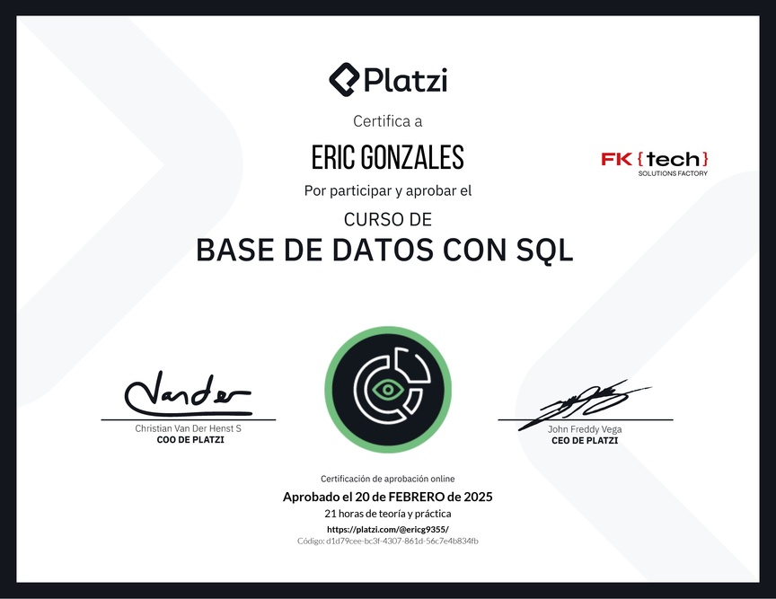 Diploma del Curso de Bases de Datos con SQL - Deprecado