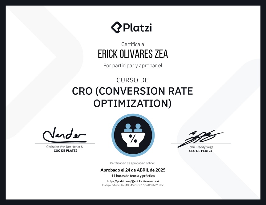 Diploma del Curso de CRO (Optimización de Conversiones)
