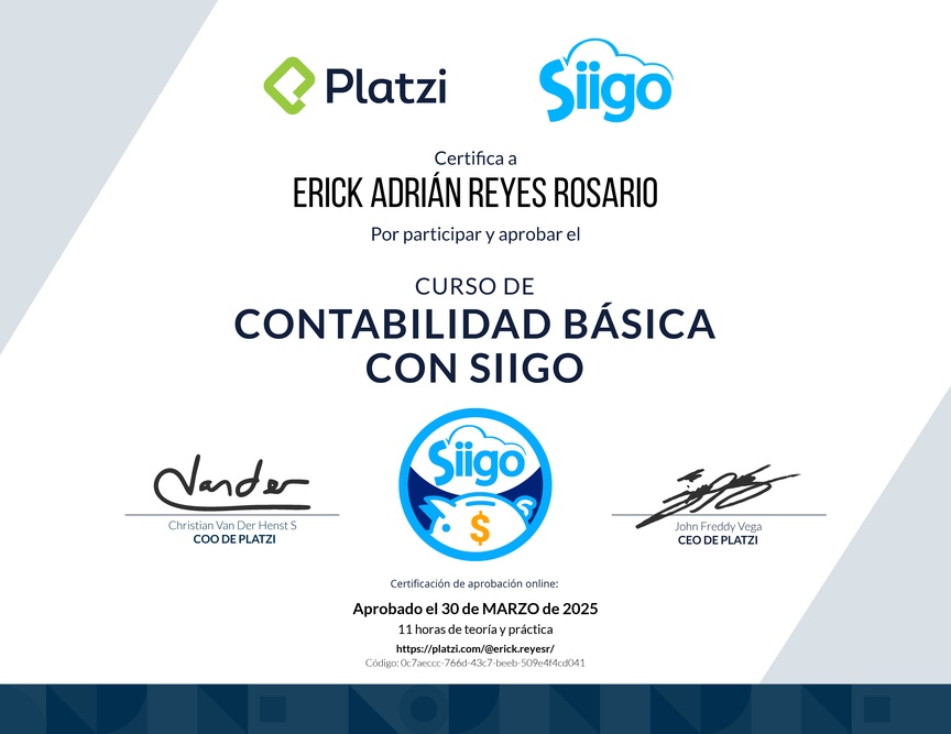 Diploma del Curso de Contabilidad Básica con Siigo