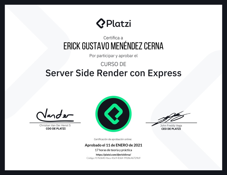 Diploma del Curso de Server Side Render con Express