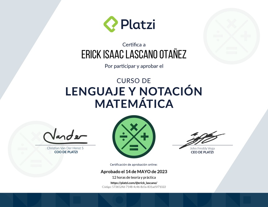 Diploma del Curso de Lenguaje y Notación Matemática