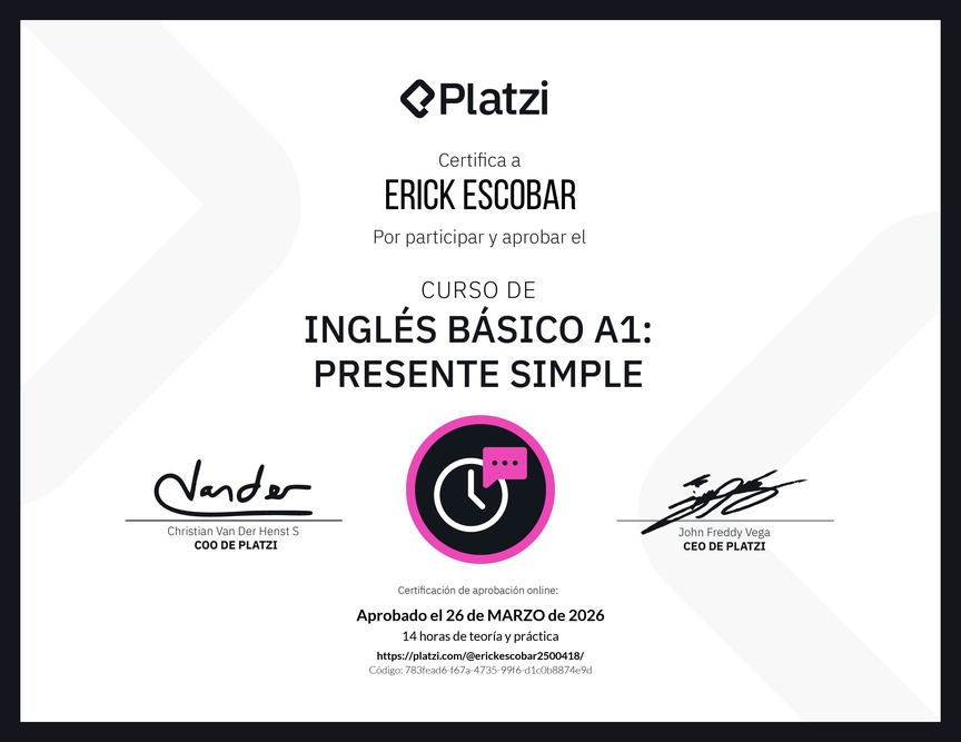 Diploma del Curso de Inglés Básico A1: Presente Simple