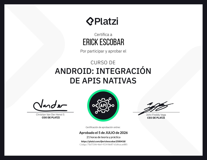 Diploma del Curso de Android: Integración de APIs nativas